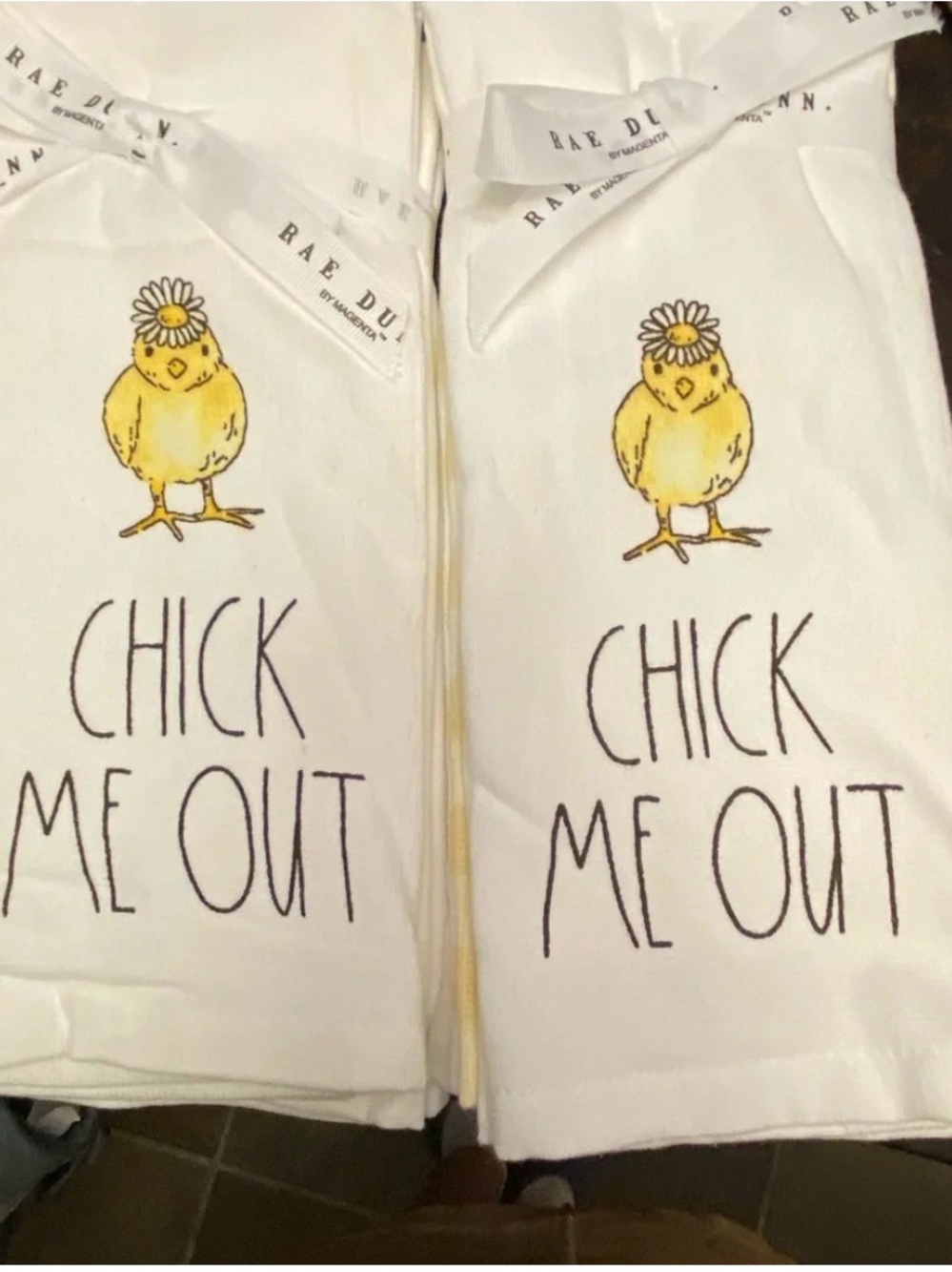 Rae Dunn Kitchen towels with Yellow Chick Graphic